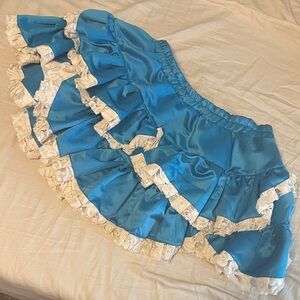 Blue and White Ruffled Mini Skirt